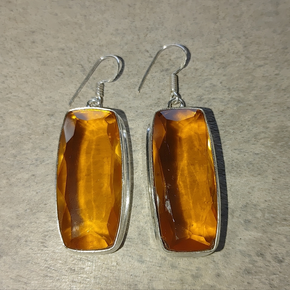 Faceted Citrine Earrings in 925 Sterling Silver (2.01")